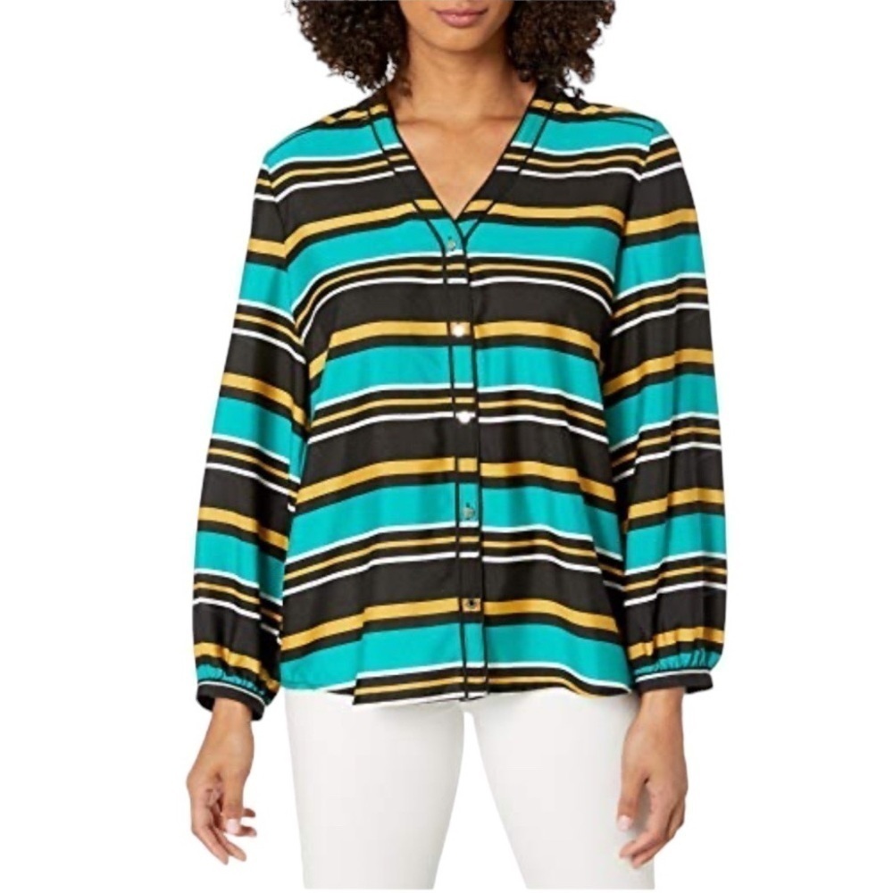 NWT Calvin Klein Women's Button Front, Jungle Black Multi, Large